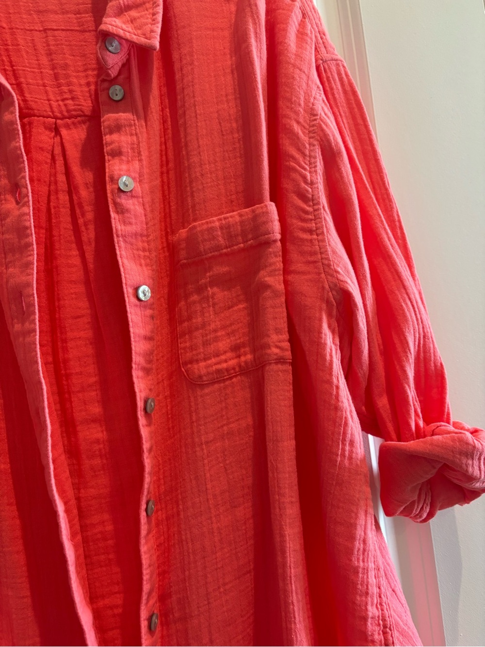 Coral Gauze Button Front Tunic Top XXL Oversized Plus Size Cover Up Beach - Picture 3 of 4